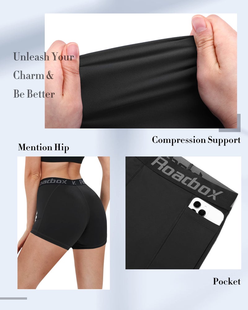 Roadbox 5'' Volleyball Compression Shorts for Women, 3 Pack Athletic Spandex Shorts with Pockets, Biker Workout Running Gym Yoga Short Tights - Image 4