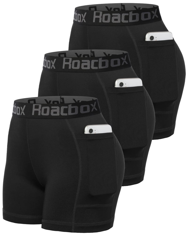 Roadbox 5'' Volleyball Compression Shorts for Women, 3 Pack Athletic Spandex Shorts with Pockets, Biker Workout Running Gym Yoga Short Tights - Image 1