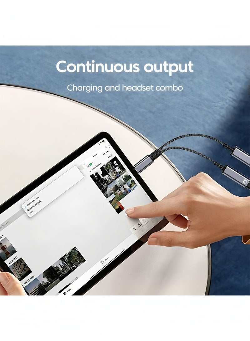 أبلينم موزع USB C، محول شاحن وسماعة رأس مزدوج USB C، كابل دونجل صوتي 2 في 1 من النوع C مع شحن سريع 60 وات، يدعم الموسيقى والمكالمات، لهاتف Iphone 16 15 Pro Max، Galaxy S24 S23 Pixel 9 8 7، Ipad Pro - Image 2