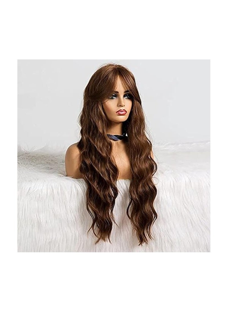 Brown curly wig natural looks with bang synthetic hair - pzsku/ZC345548472C60E469211Z/45/_/1721032457/aca41371-169b-42d9-9eef-e7917b796b1a
