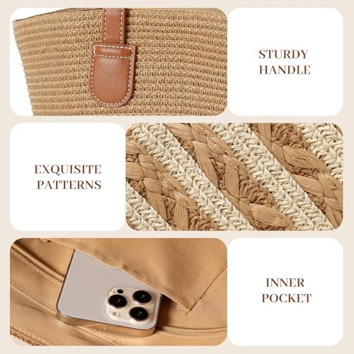 Pleneal Straw Beach Bags For Women, Large Straw Handbags for Women Woven Shoulder Purses Summer Shopping Travel Tote Bag - Image 5