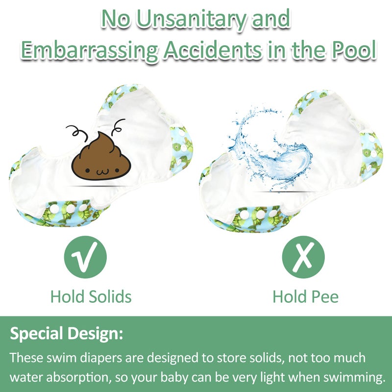 wegreeco Baby & Toddler Snap One Size Adjustable Reusable Baby Swim Diaper (Diving,Ocean,Turtle,Small,3 Pack) - Image 5