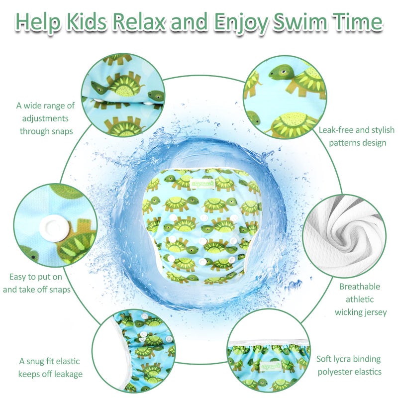 wegreeco Baby & Toddler Snap One Size Adjustable Reusable Baby Swim Diaper (Diving,Ocean,Turtle,Small,3 Pack) - Image 2