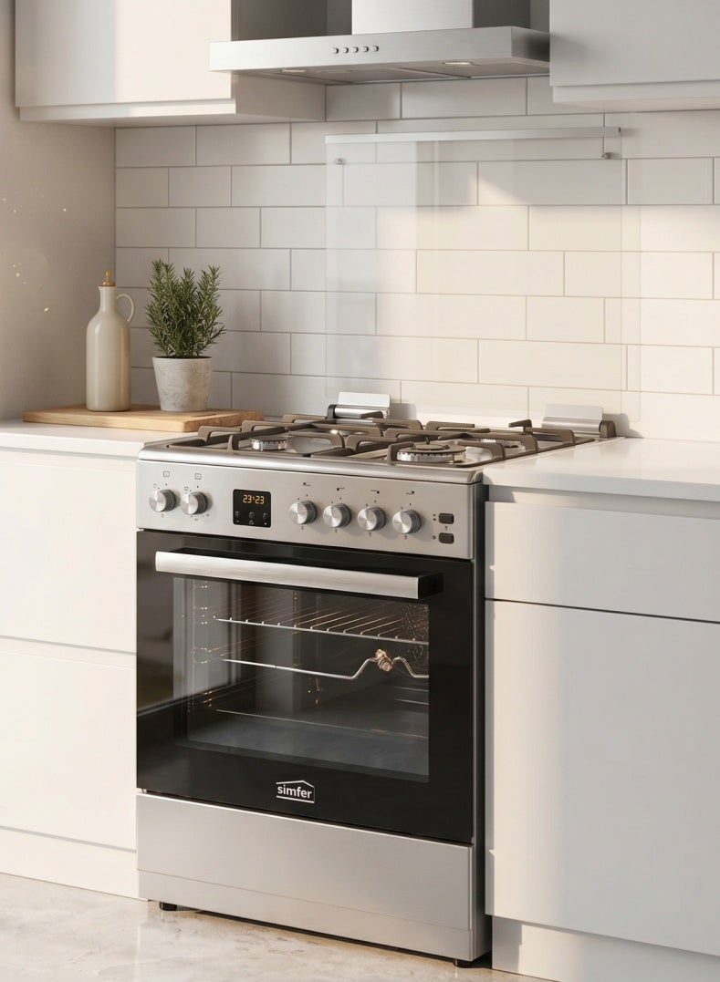 Simfer Gas Cooker 60x60 cm | 59L Turbo Fan Oven | 4 Gas Burners with Triple Wok | Grill & Rotisserie | Auto Ignition FFD Safety | Stainless Steel Finish | Model SMF6069GCH - Image 5
