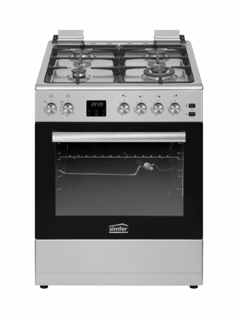 Simfer Gas Cooker 60x60 cm | 59L Turbo Fan Oven | 4 Gas Burners with Triple Wok | Grill & Rotisserie | Auto Ignition FFD Safety | Stainless Steel Finish | Model SMF6069GCH - Image 1