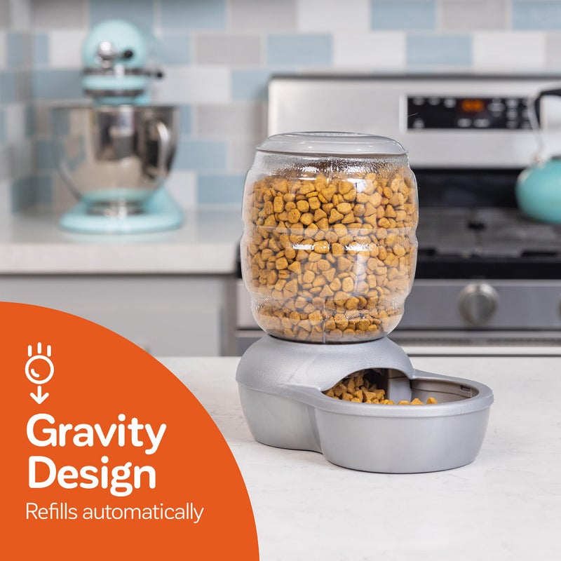 Petmate Replendish Feeder with Automatic Cat and Dog Feeder, 5 LB, Pearl Silver Grey, Made in USA - Image 2