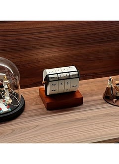 Generic Wooden Perpetual Calendar, Vintage Desktop Flip Countdown Reminder, Mini Rotating Desk Calendar, Retro Wooden Block Date Display for Home and Office Decor  - Image 4