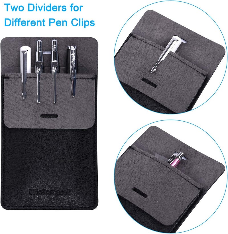 Wisdompro Pocket Protector, 3 Pack PU Leather Heavy Duty Pen Holder Pouch for Shirts, Lab Coats, Pants - Multi-Purpose - Holds Pens, Pointers, Pencils, and Notes - Black - Image 2