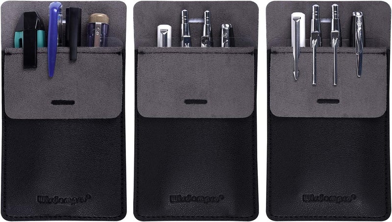 Wisdompro Pocket Protector, 3 Pack PU Leather Heavy Duty Pen Holder Pouch for Shirts, Lab Coats, Pants - Multi-Purpose - Holds Pens, Pointers, Pencils, and Notes - Black - Image 1