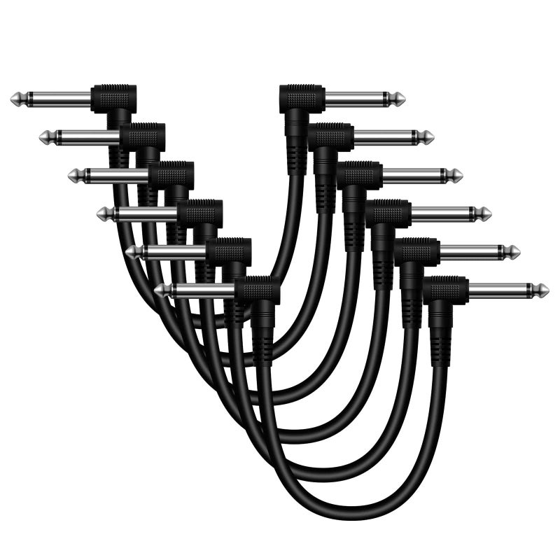 Heams Professional 6 Pack of 6 Inch Guitar Patch Cable, Noise Free and Long-Lasting Guitar Pedal Cable, Right Angle Pedal Board Cables, Black - Image 1