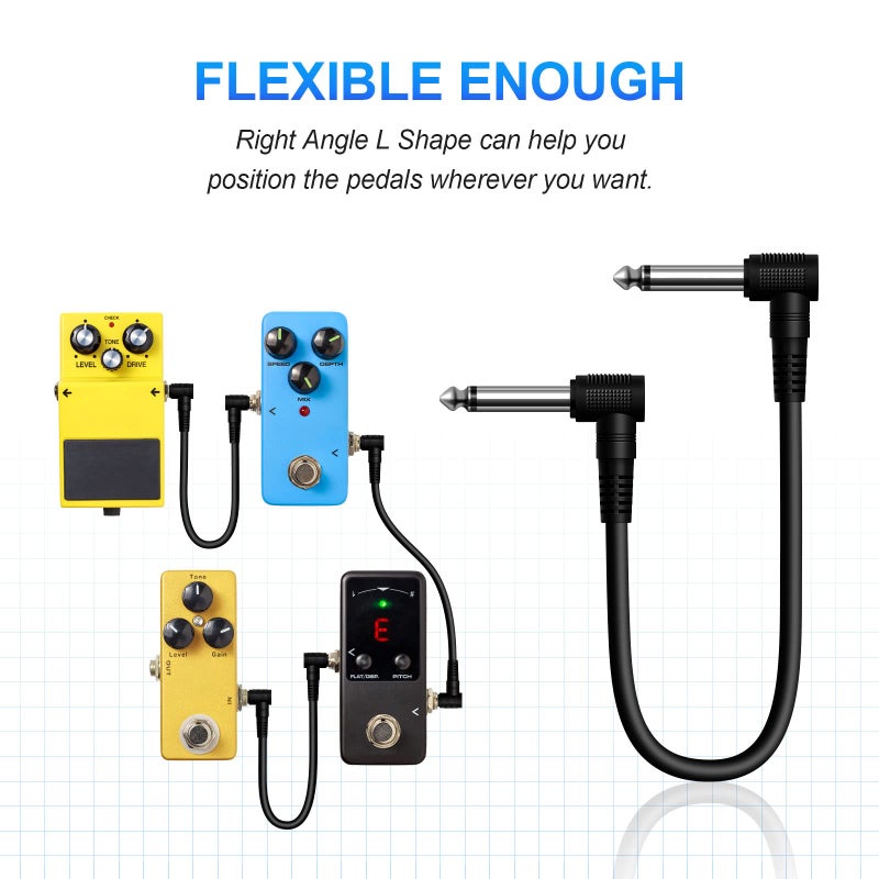 Heams Professional 6 Pack of 6 Inch Guitar Patch Cable, Noise Free and Long-Lasting Guitar Pedal Cable, Right Angle Pedal Board Cables, Black - Image 4