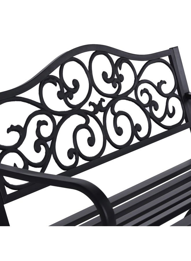 Sophia & William 50‘' Outdoor Garden Bench Patio Park Bench, Cast Iron Metal Frame Furniture with Floral Design Backrest for Porch Yard Lawn Deck, Black - Image 4