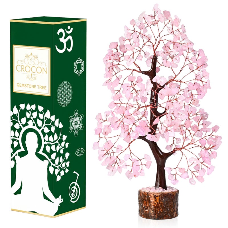 Crocon Rose Quartz Crystal Tree of Life Pink Room Decor Healing Crystals Cute Desk Accessories Spiritual Birtdhay Gifts for Women House Warming Gifts New Home Decor for Mom Sister Girlfriend