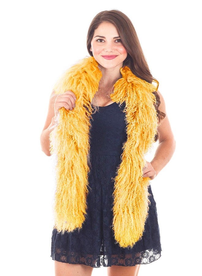 stylesilove Genuine Mongolian Lamb Fur Ultra Soft Scarf - 10 Colors (Gold)