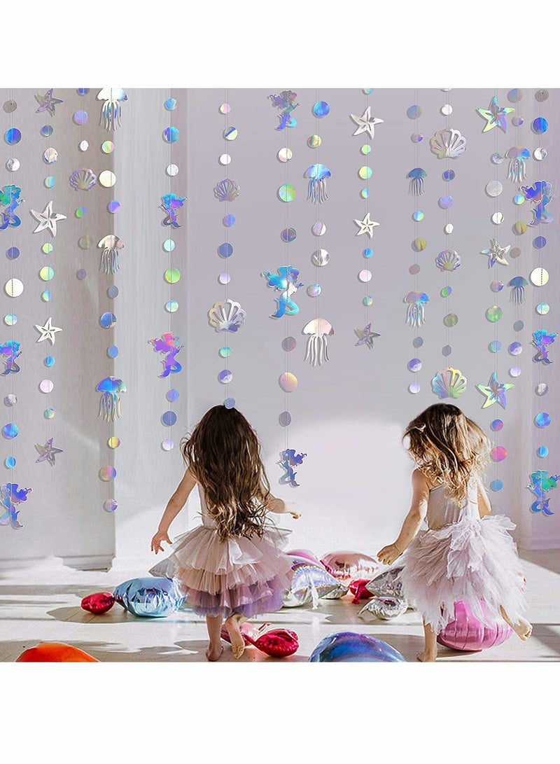 الأزرق جي دبليو Party Garlands Mermaid Garland with Jellyfish Seashell Starfish Pearl Holographic Paper Streamer for Rainbow Theme Birthday Bachelorette Baby Shower Under The Sea Decorations - Image 3