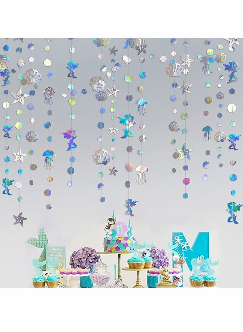 الأزرق جي دبليو Party Garlands Mermaid Garland with Jellyfish Seashell Starfish Pearl Holographic Paper Streamer for Rainbow Theme Birthday Bachelorette Baby Shower Under The Sea Decorations - Image 5