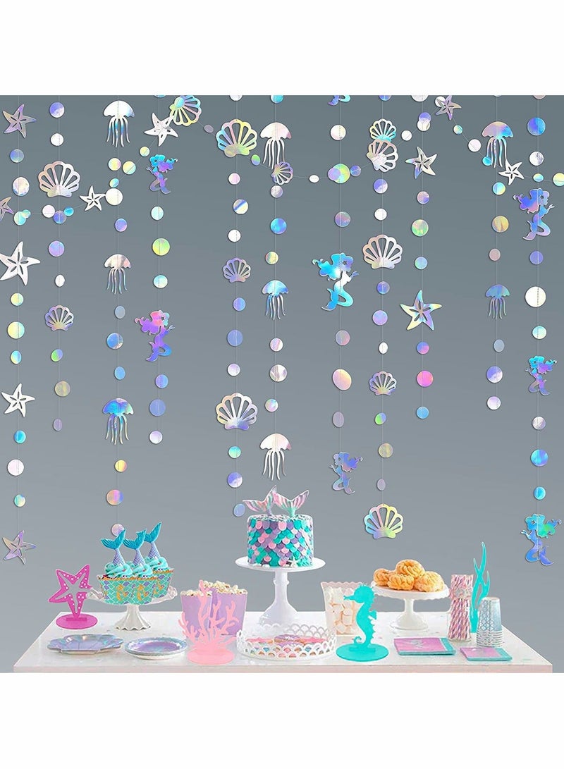 الأزرق جي دبليو Party Garlands Mermaid Garland with Jellyfish Seashell Starfish Pearl Holographic Paper Streamer for Rainbow Theme Birthday Bachelorette Baby Shower Under The Sea Decorations - Image 1