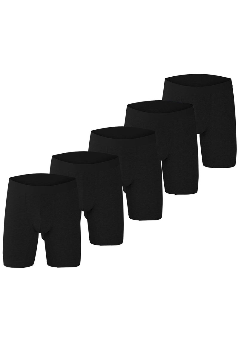 infino Men's 5-Pack Boxer Briefs - Mid-Rise, Anti-Chafing Stretch Cotton, Breathable Athletic Underwear in Pure Black - Available in L - Image 1