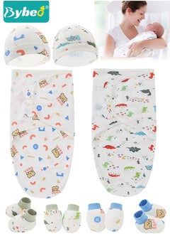 Bybeo 8 PCS Baby Swaddle Blanket Wrap Cap Gloves and Foot Straps Set Newborn Infant Sleep Sack With Caps 100% Breathable Cotton 0-4 Month  - Image 1