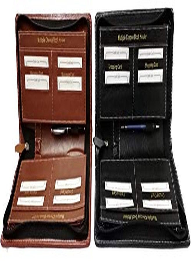 PAREEK Faux Leather Expanding Cheque Book Holder Travelling Docoment Bag, Black (Pair 2) -Set of 2 - Image 2