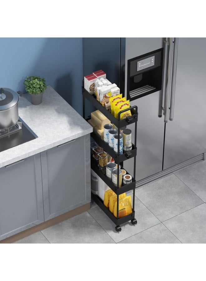 زيريفام عربة تخزين رفيعة، منظم حمام بأربع طبقات مع أرفف متحركة، عربة متعددة الأغراض متدحرجة مع حجرات منزلقة للمطبخ والحمام وغرفة الغسيل والأماكن الضيقة (أسود) - Image 3