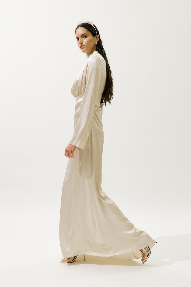 Manuka Mila Stone Evening Dress Beige  - Image 5