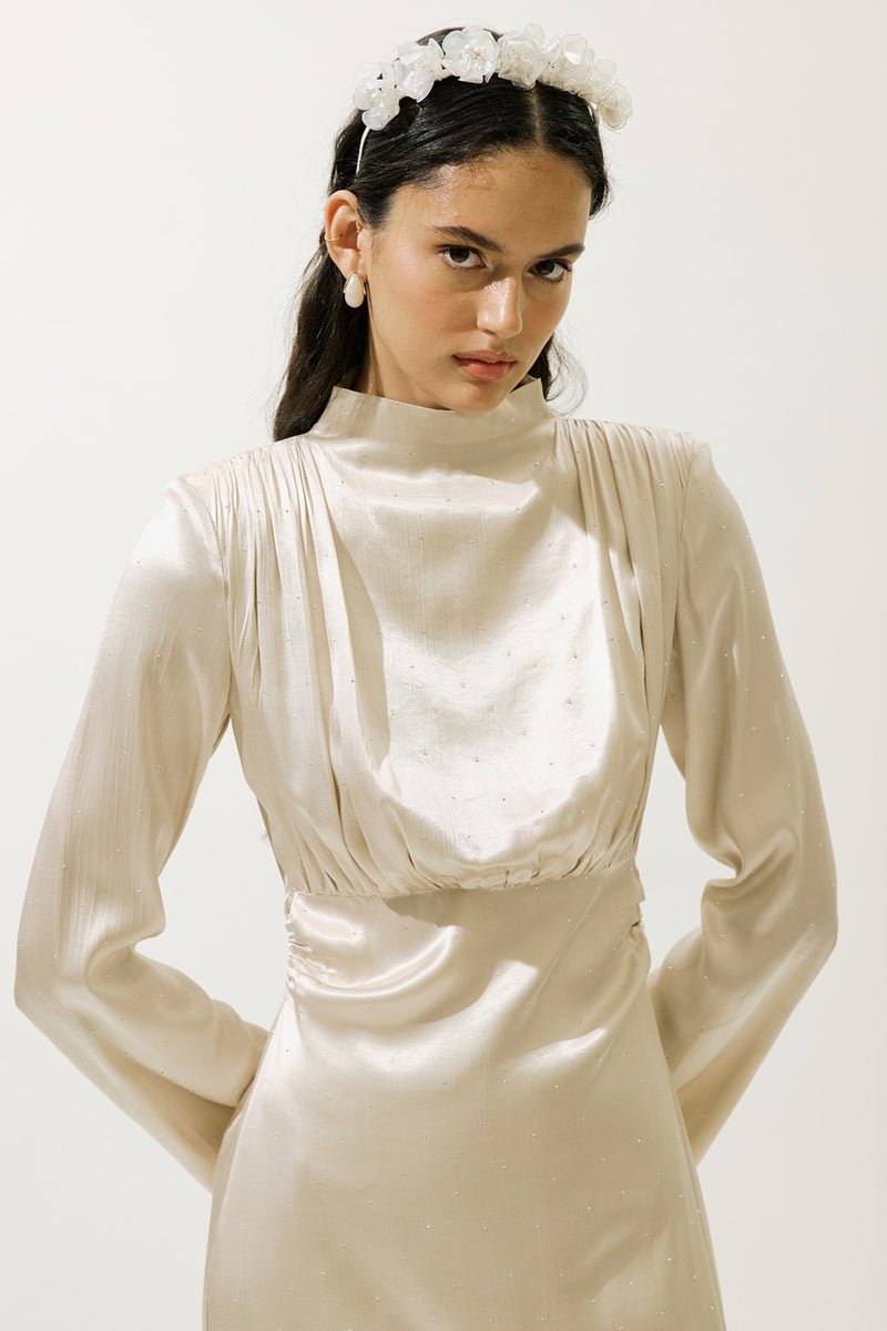Manuka Mila Stone Evening Dress Beige  - Image 2