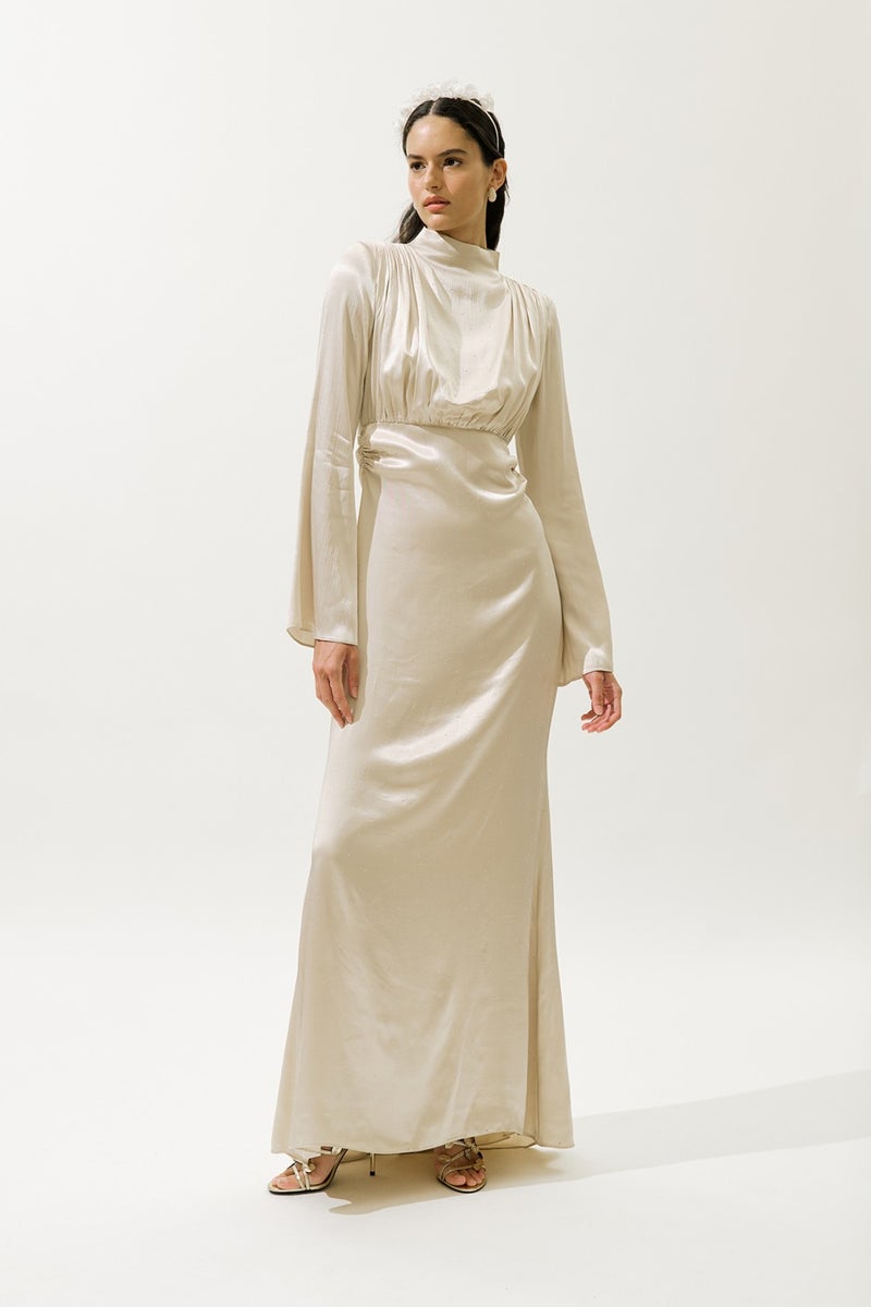 Manuka Mila Stone Evening Dress Beige  - Image 1