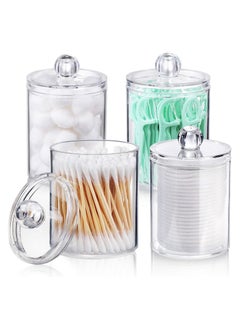 Arabest 4 Pack Holder Dispenser for Cotton Balls,Cotton Swabs,Cotton Round Pads,Floss Picks - 10oz Clear Plastic Apothecary Jar Set for Bathroom Jar Storage Organization,Vanity Makeup Organizer  - Image 1