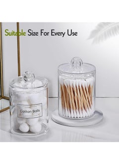 Arabest 4 Pack Holder Dispenser for Cotton Balls,Cotton Swabs,Cotton Round Pads,Floss Picks - 10oz Clear Plastic Apothecary Jar Set for Bathroom Jar Storage Organization,Vanity Makeup Organizer  - Image 3