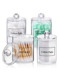 Arabest 4 Pack Holder Dispenser for Cotton Balls,Cotton Swabs,Cotton Round Pads,Floss Picks - 10oz Clear Plastic Apothecary Jar Set for Bathroom Jar Storage Organization,Vanity Makeup Organizer  - Image 4