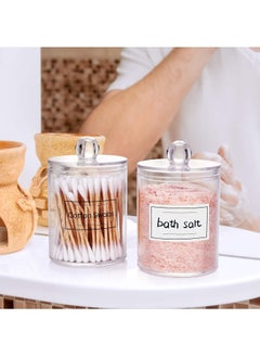 Arabest 4 Pack Holder Dispenser for Cotton Balls,Cotton Swabs,Cotton Round Pads,Floss Picks - 10oz Clear Plastic Apothecary Jar Set for Bathroom Jar Storage Organization,Vanity Makeup Organizer  - Image 5