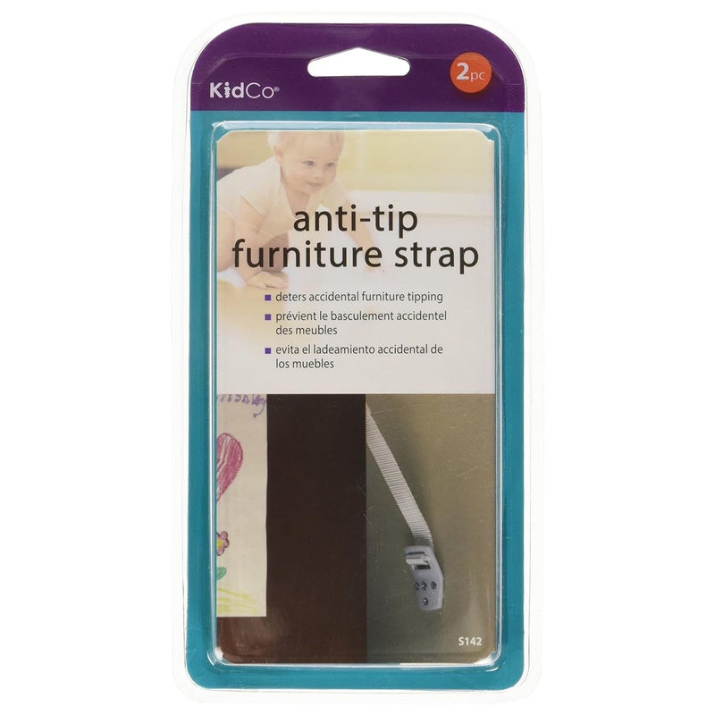 KidCo Anti-Tip Furniture Straps - Anti Tip Safety Straps, TV & Furniture Straps for Child Safety, Two Pack, White - Image 1