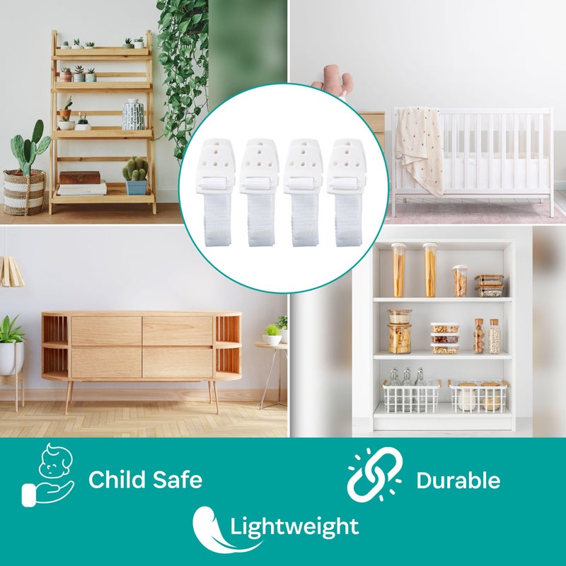 KidCo Anti-Tip Furniture Straps - Anti Tip Safety Straps, TV & Furniture Straps for Child Safety, Two Pack, White - Image 4