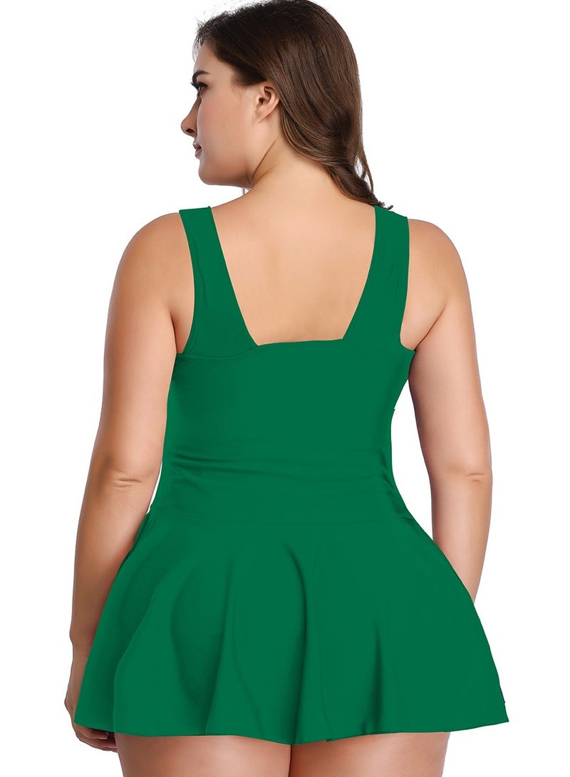 Loquat Plus Size Swimsuit Women's Conservative Belly Cover Slim Separate Swimsuit Bikini Green - Image 2