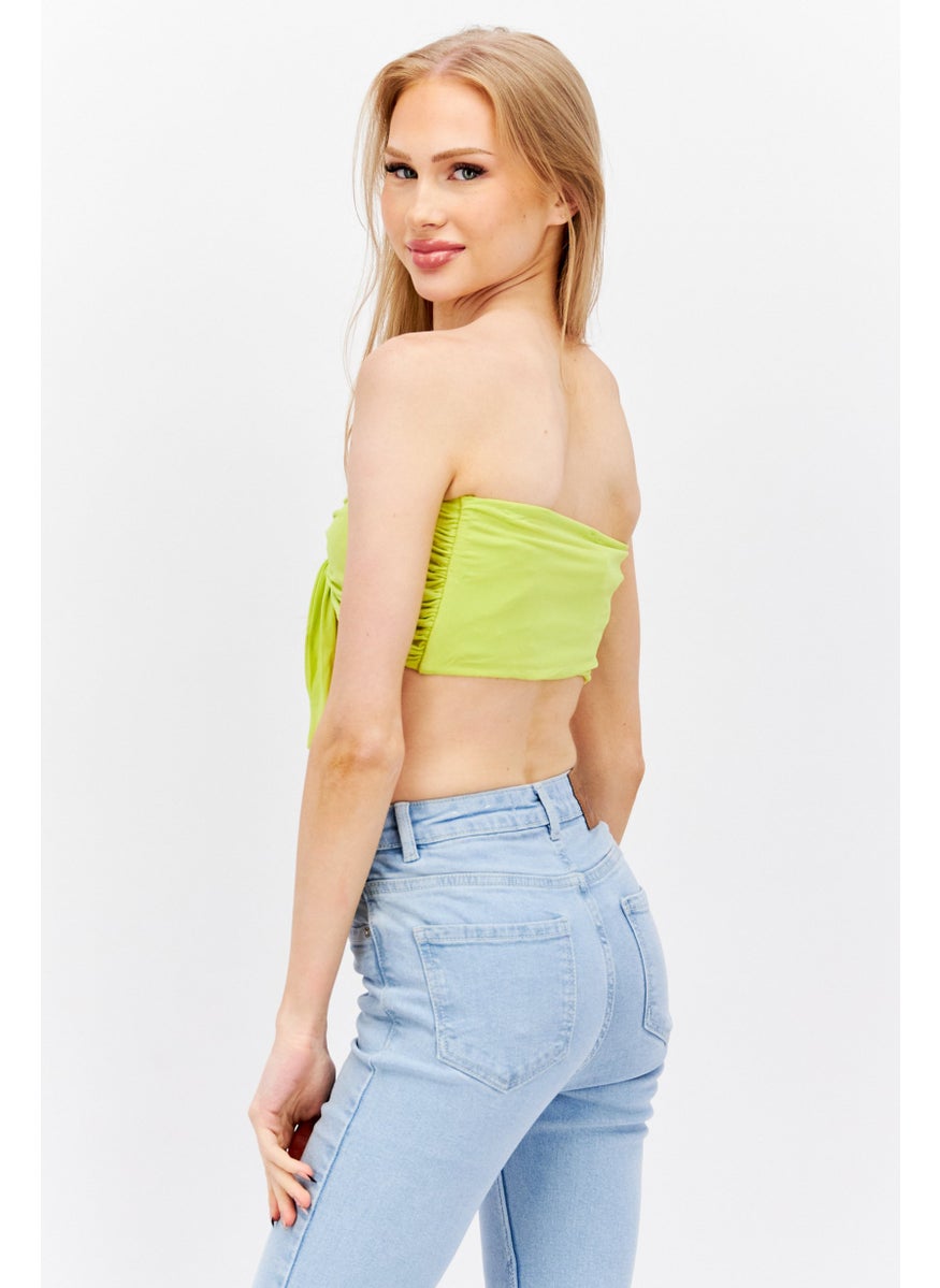 Etam Women Sweetheart Neckline Strapless Solid Tube, Yellow Green  - Image 2