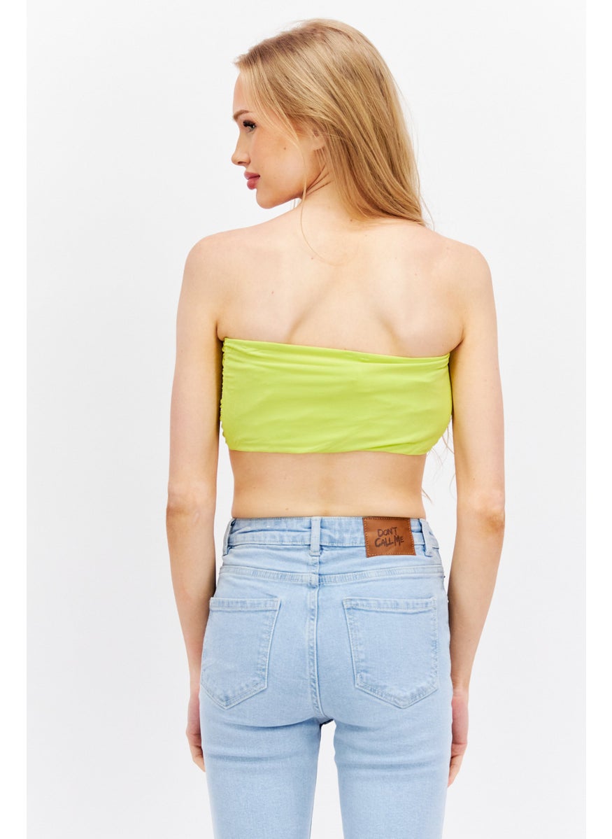 Etam Women Sweetheart Neckline Strapless Solid Tube, Yellow Green  - Image 3