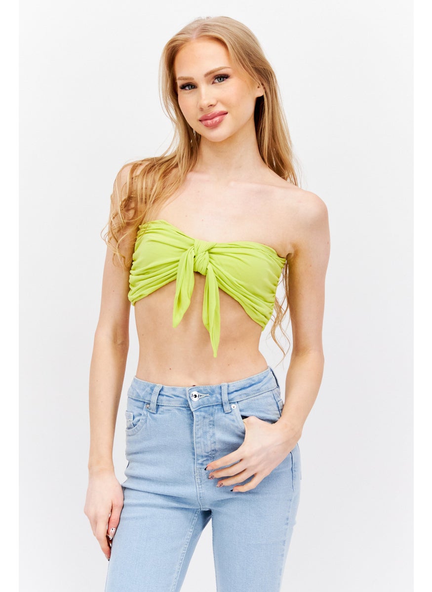 Etam Women Sweetheart Neckline Strapless Solid Tube, Yellow Green  - Image 1