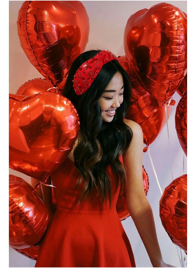 Boderier Valentines Day Headband Red Xoxo Heart Headband Jeweled Crystal Knotted Headband Valentines Lover Party Accessory Valentines Day Gifts For Women Girls (Redrhinestone Xoxo Heart)  - Image 2