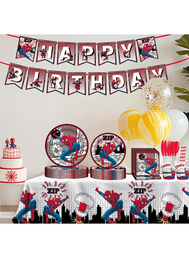 Spider-Man Party Decorations for 10 Guests, 92pcs Spider-Man Party Disposable Tableware For Kids - Image 1