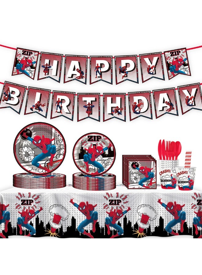 Spider-Man Party Decorations for 10 Guests, 92pcs Spider-Man Party Disposable Tableware For Kids - Image 2