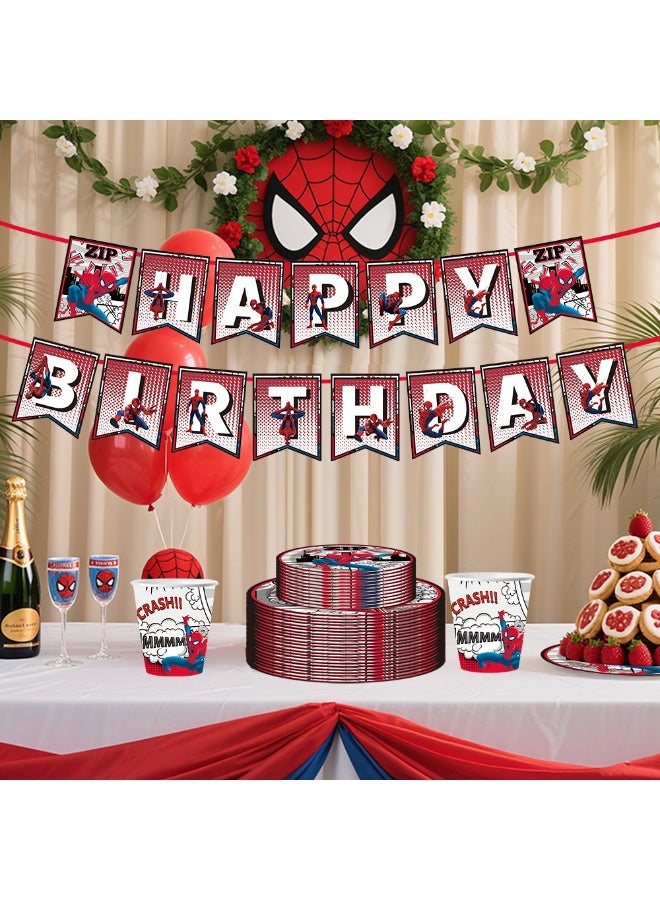 Spider-Man Party Decorations for 10 Guests, 92pcs Spider-Man Party Disposable Tableware For Kids - Image 4