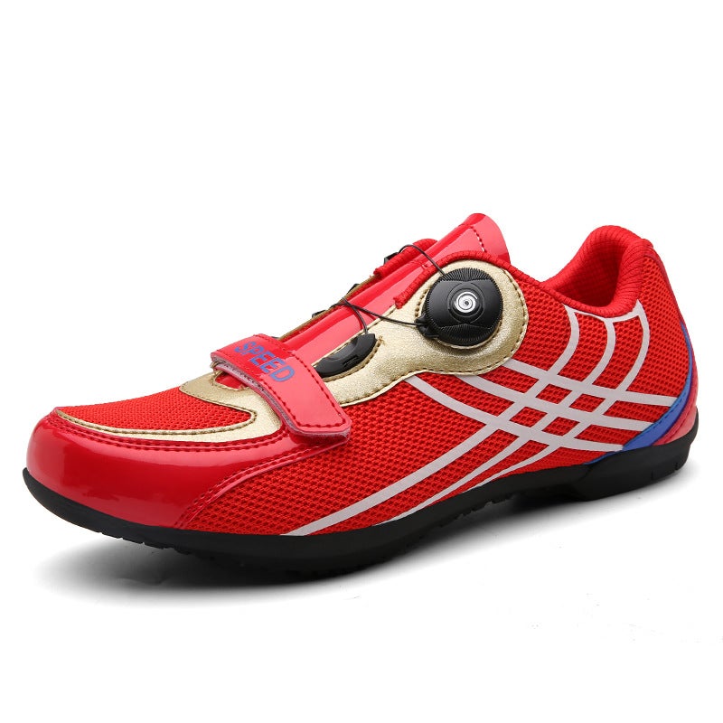 Generic Cross-border Large Size Cycling Shoes Casual Mesh Bicycle Shoes Outdoor Sports Locked Unlocked 1999 Red (rubber bottom)