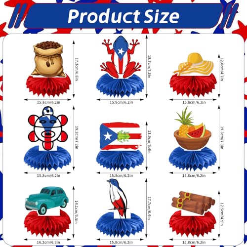 Geodurn 9 Pieces Puerto Rico Honeycomb Table Centerpieces Puerto Rican Icons with Red Blue Bases Boricua Theme Table Decorations for Fiesta Birthday and Cultural National Day Patriotic Celebrations - Image 5