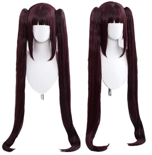 ANOGOL ANOGOL Wig Cap+Dark Brown Pigtails Wigs Brown Ponytail Wig Brown Two Pigtail Chocolate Wig with Bangs Long Straight Cosplay Wig Dark Brown Wigs for Movie Costume Wig for Halloween Party 