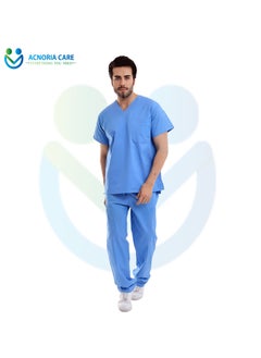 ACNORIA CARE Men's Medical Scrubs Consisting Of Two Pieces 100% Cotton Blouse And Pants Light Blue Color - Size XL - From Acnoria Care  - Image 1