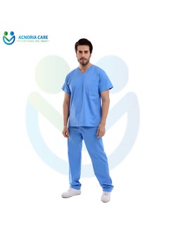 ACNORIA CARE Men's Medical Scrubs Consisting Of Two Pieces 100% Cotton Blouse And Pants Light Blue Color - Size XL - From Acnoria Care  - Image 2