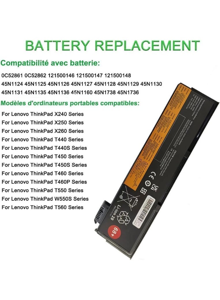 68+ 45N1130 Battery Compatible for Lenovo ThinkPad x240 x250 x260 x270 t440 t440s t450 t450s t460 T460P T470P T550 L450 L460 L470 X240S P50s 45N1124 45N1125 45N1126 - Image 3