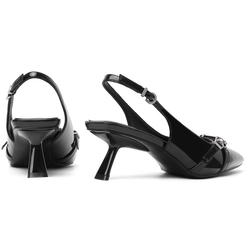 Mostrin Black Kitten Heels for Women Sexy Pointed Toe Slingback Low Heels Dressy Pumps Shoes with Buckle for Party Size 8 - Image 5