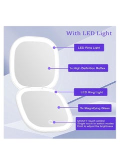 Y&D Makeup Mirror with Light, Travel 2-Sided Rechargeable, 3 Colors Brightness Dimmable, 1X/5X Magnification Lighted Pocket Mirror, Portable Folding for Travel, Office  - Image 3